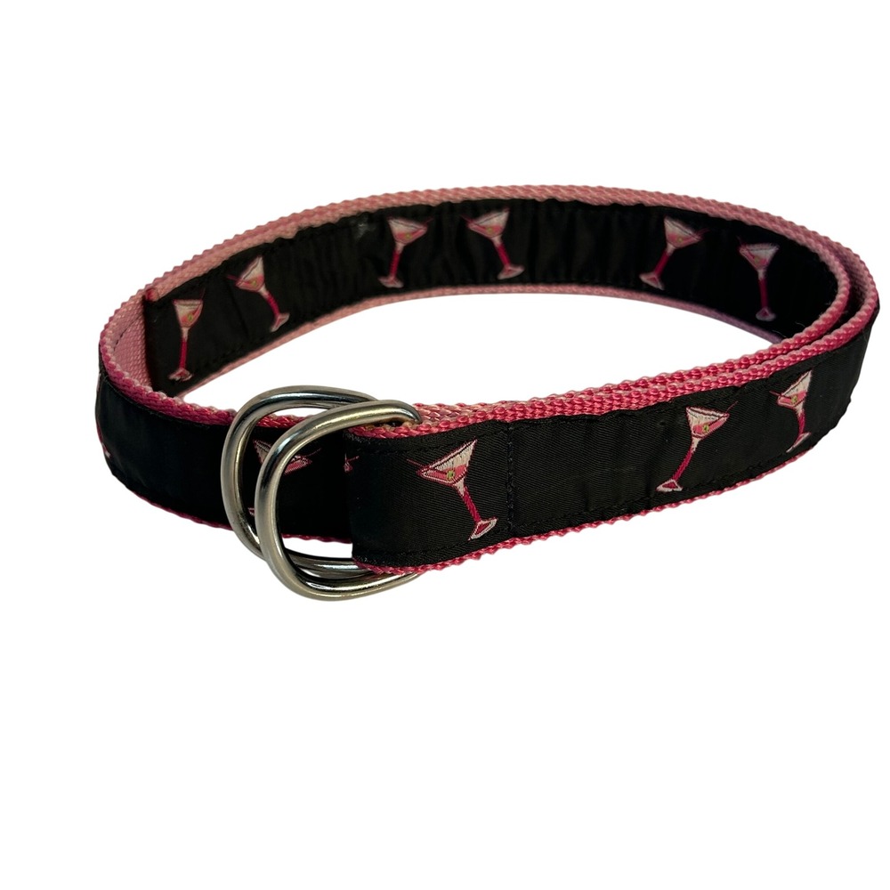 Eliza B Cocktail Martini Print Belt Black Pink D-Ring Webbing‎ Small Preppy Y2K